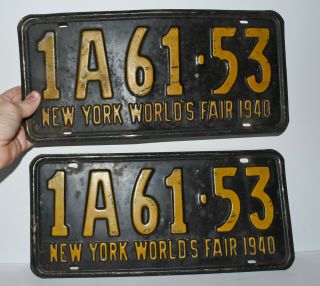 Vtg York Worlds Fair Car License Plates Pair 1940