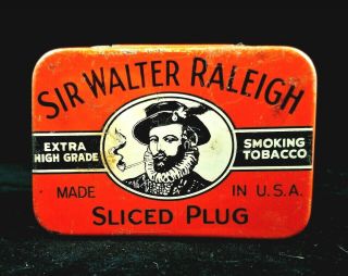 Small Sir Walter Raleigh Sliced Plug Flat Pocket Tobacco Tin Litho