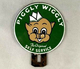 Piggly Wiggly Self Service License Plate Topper Porcelain Rare Advertising Sign