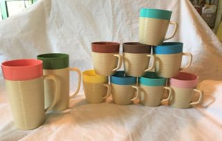 10 Pc Vintage Thermo - Temp Raffiaware Coffee Cups & Tall Mugs