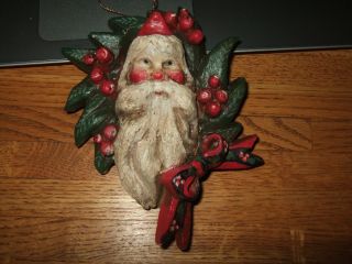 House Of Hatten Santa Face Wreath Christmas Ornament Enchanted 1989 Holly