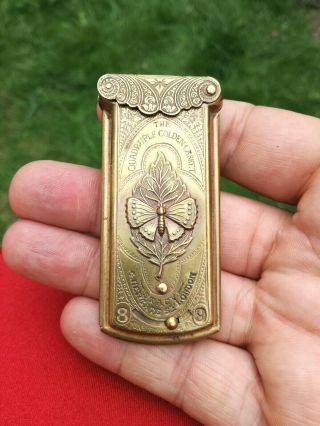 Antique Avery/stacy 1867 Brass Needle Case Quadruple Golden Casket Butterfly