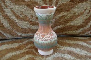 Native American Navajo Pottery Vase Signed Em Dine 