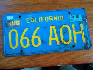 California State License Plate 1987 Blue Plate Number 066 Aoh