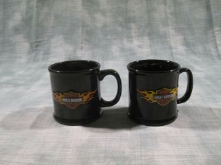 Set Of 2 Harley Davidson Coffee Mugs Black W/ Bar & Shield