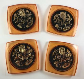 Vintage Las Vegas Plastic Acrylic Amber Set Of 4 Coasters