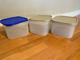 Set of 3 TUPPERWARE Modular Mate 11 Cup Square 2 Container 1620 w/ Blue Beige 2