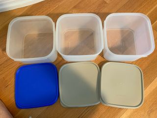 Set of 3 TUPPERWARE Modular Mate 11 Cup Square 2 Container 1620 w/ Blue Beige 3