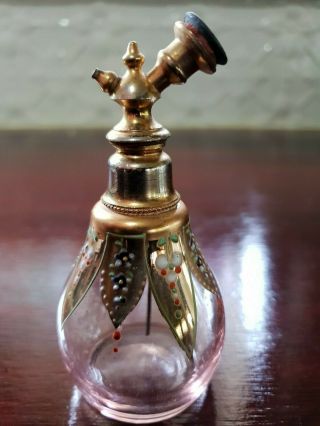 Vintage Pink Handpainted And Gold Atomiser Perfume Bottle