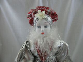 Vtg Dynasty Doll Chinese/asian Bisque W/wood Stand Silver W/red Display Only 16 "