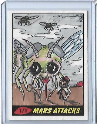 Mars Attacks Heritage 1/1 Colour Sketch Michael " Sugar Fueled " Banks Topps 2012