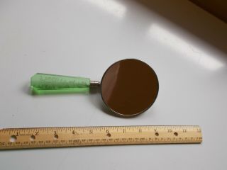 Vintage Depression Glass Green Handle Hand Mirror Poseable Moveable