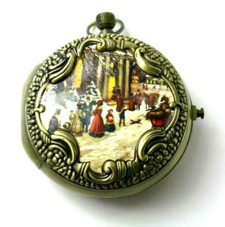 Mr.  Christmas Musical Pocket Watch With Animated Skaters