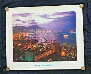 Vintage Pan Am Pan American Poster 1968 The Harbor Of Hong Kong Island