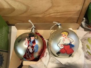 Vintage Hand Blown Glass Painted Ornaments Italy Japanese Guisha Russian Dancer