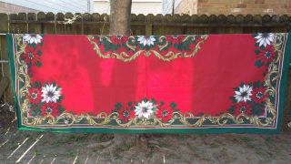 Print Red White Poinsettia Christmas Rectangle 82 " X60 " Tablecloth
