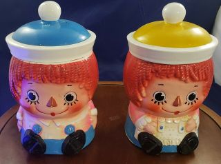 Vintage Japan 1950s Raggedy Ann & Andy Cookie Jar Set
