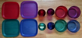 Tupperware Set Of 12 Acrylic 4 Glasses,  4 Bowls & 4 Plates Great