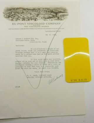1929 Lamson Goodnow Dupont Viscoloid Sample Leominister Ma Letter Ephemera P991c