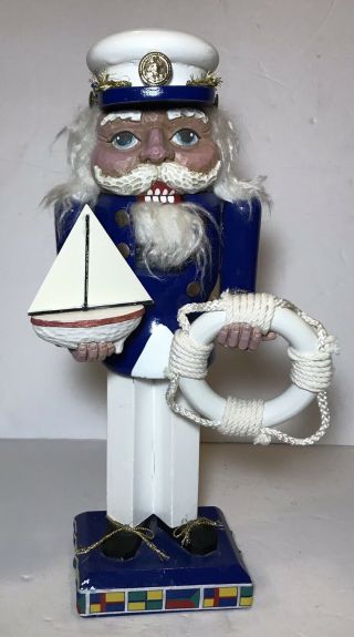 Vintage Sea Ship Captain Nautical Sailor Navy Man Nutcracker 11 1/2” Tall Brn