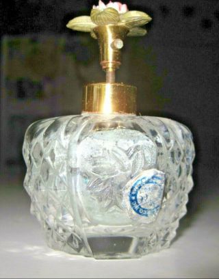 Estate Find Vintage Irice Clear Iridescent Flower Pressed Glass Perfume Bottle