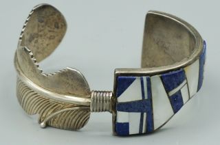 Navajo Vv Surrisi Sterling Silver,  Lapis & Mother Of Pearl Cuff Bracelet