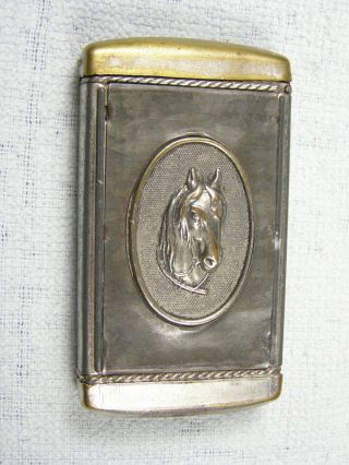 Vintage Nickel Plated Match Safe With Horse Head And Photo Frame - Pat.  1904