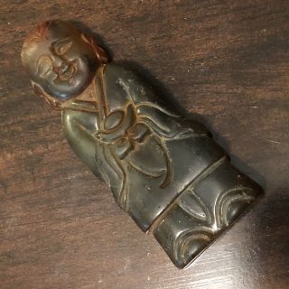 Old Antique Style Chinese Jade Or Stone Carving Man Dark Asian Collectible