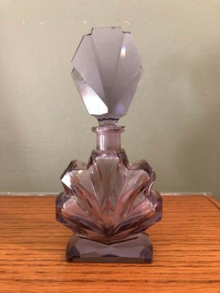 Vintage Czech Purple Amethyst Glass Perfume Bottle W/ Stopper