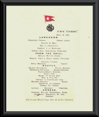 Titanic Last Menu White Star Line Reprint On Fine Linen Paper P010