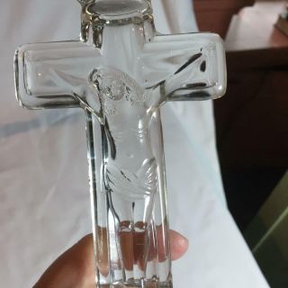 Pair Vintage Glass Crucifix Candlesticks Cross Passion Jesus Christ 2