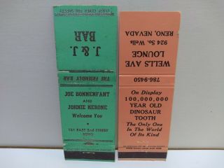 2 DIFF.  EARLY RENO,  NV MATCHBOOK COVERS J & J BAR & WELLS AVE LOUNGE 2