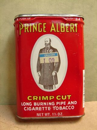 Vintage Prince Albert In The Can Red Metal Tin Crimp Cut Pipe Cigarette Tobacco