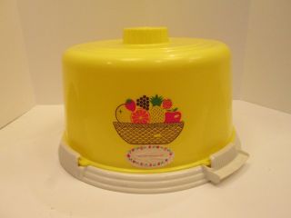 Vintage Yellow Fruit Basket Design Kitchen Lock Lift Cake Cover Usa Hard Plastic