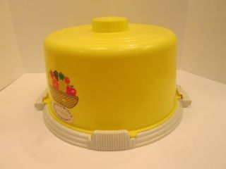 Vintage Yellow Fruit Basket Design Kitchen LOCK LIFT CAKE COVER USA Hard Plastic 2