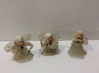 3 Vintage Holt Howard Porcelain Head Christmas Angels W/chenille Arms Mesh Wire