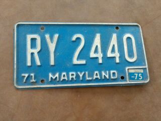 Vintage License Plate Tag Maryland Ry 2440 1971 Rustic $4 Combine Ship