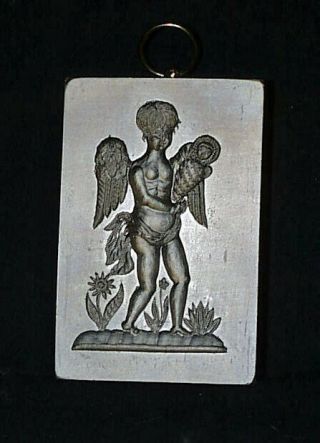 Vintage Pewter And Oak Springerle Butter Cookie Stamp Press Mold Angel With Baby