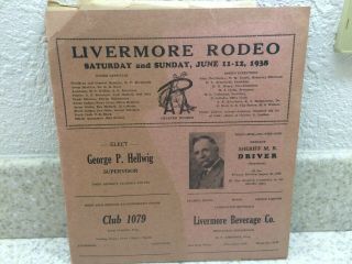 Vintage Rare 1938 Livermore California Rodeo Program