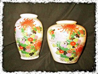 2 Vintage Japanese Hand Painted/gilded Flower Vase/jars - Omc Japan/sato Gordon