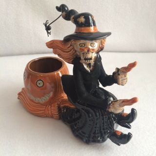 Yankee Candle Boney Bunch Flying Witch Candle Holder Pumpkin On Broom Halloween