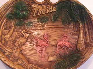 Vintage Florida Souvenir Bowl Plaque Pink Flamingo Palm Trees Travel Trip ANCO 3