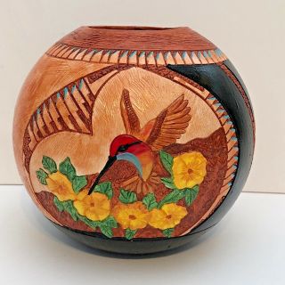 Handmade Ceramic Etched Ball Hummingbird Dragonfly Pottery By Gina Arrighetti