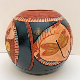 Handmade Ceramic Etched Ball Hummingbird Dragonfly Pottery By Gina Arrighetti 2