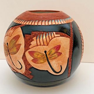 Handmade Ceramic Etched Ball Hummingbird Dragonfly Pottery By Gina Arrighetti 3