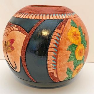 Handmade Ceramic Etched Ball Hummingbird Dragonfly Pottery By Gina Arrighetti 4