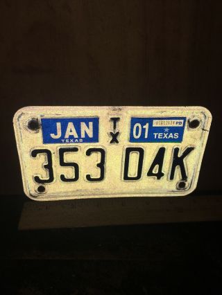 Texas Motorcycle License Plate 2001 Sticker.