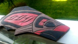 Northwest Coast Native Art Stained salmon plaque carving 2