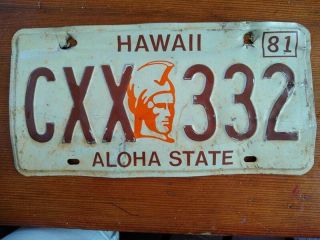 Hawaii State Aloha 1981 License Plate Number Cxx 332