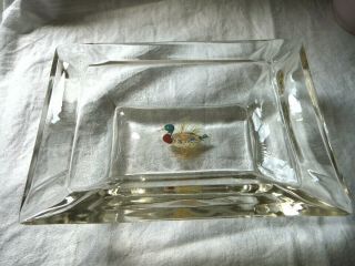Vintage Heavy Leaded Crystal Glass Ashtray W/ Duck Cigars/cigarettes,  5x7 " - Exc